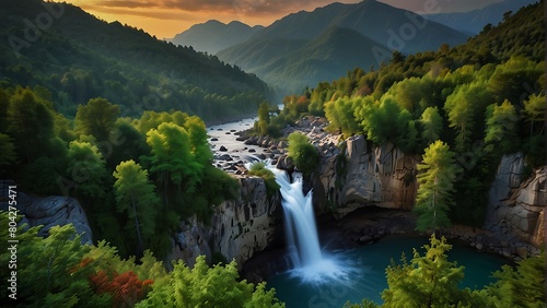 waterfall in the forest Nature's Masterpiece Breathtaking Landscape 