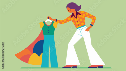 With a nod to the 1970s fashion revival the stylist pieces together a groovy outfit for their client featuring a psychedelic patterned blouse and. Vector illustration