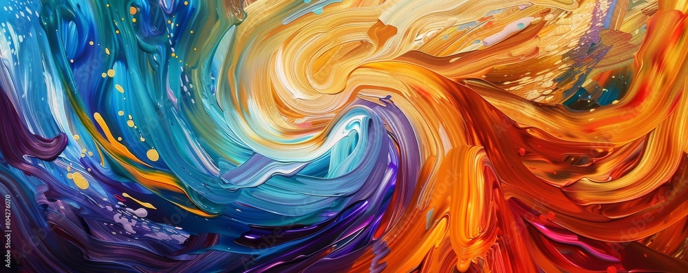 Luminous strokes of acrylic paint curl into ribbons, set against a stark, abstract background Luminous strokes of acrylic paint curl into ribbons, set against a stark, abstract background
