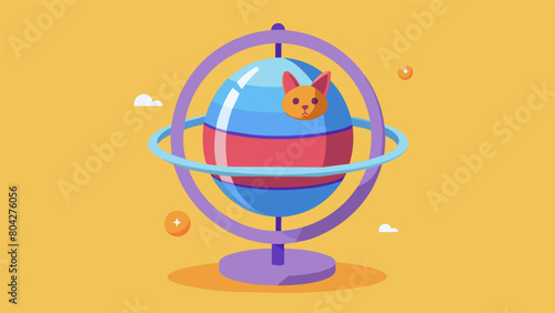 A revolving sphere of entertainment for your feline companion designed to keep them engaged and active.. Vector illustration