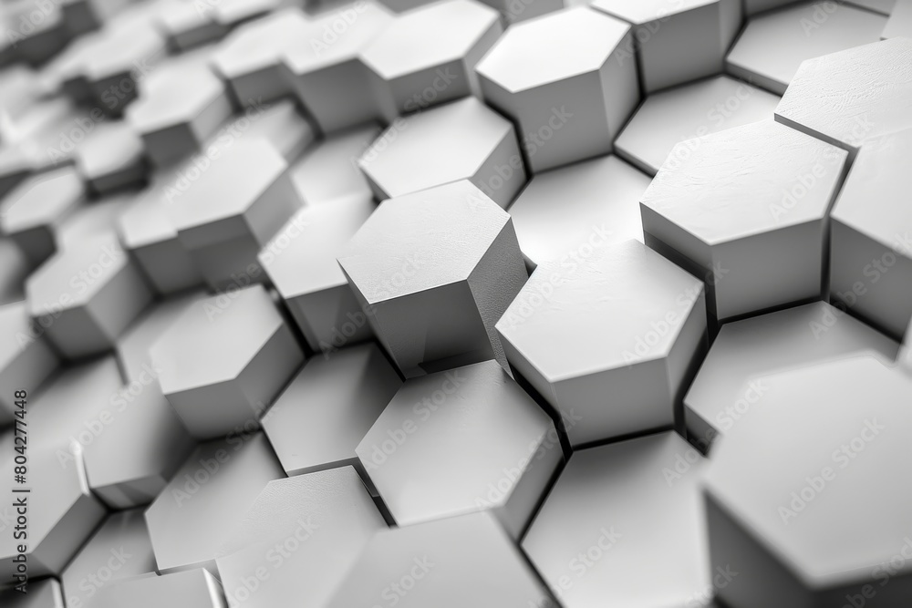 Artistic rendering of white hexagons in a 3D pattern, with soft shadows giving volume and a contemporary feel Artistic rendering of white hexagons in a 3D pattern, with soft shadows giving volume and a contemporary feel