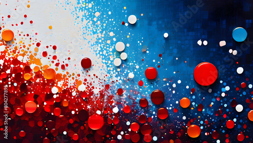 Abstract artwork in digital pointillism style with colored dots scattered on canvas