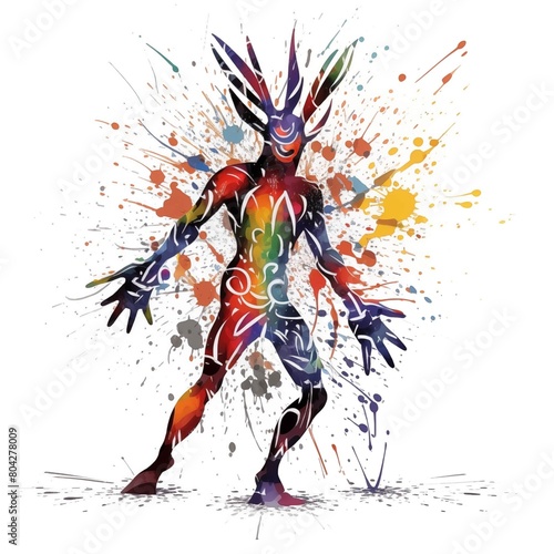 Colorful Abstract Illustration of Kokopelli on a White Background
