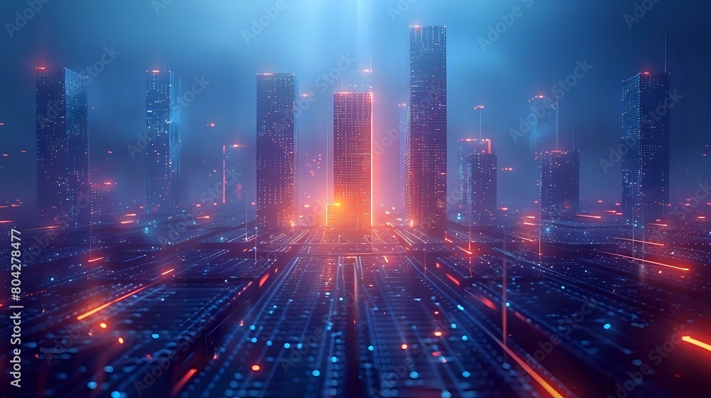 Fototapeta premium Dynamic Isometric Visualization of Connectivity and Data Management