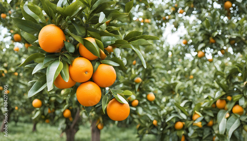 Fresh orange fruit on tree at orchard