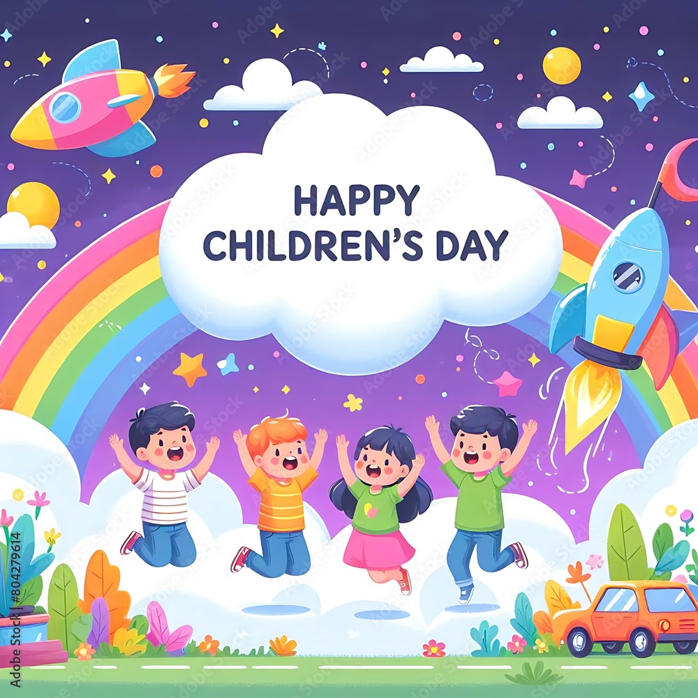 Hand drawn flat Happy children's day background Hand drawn flat Happy children's day background