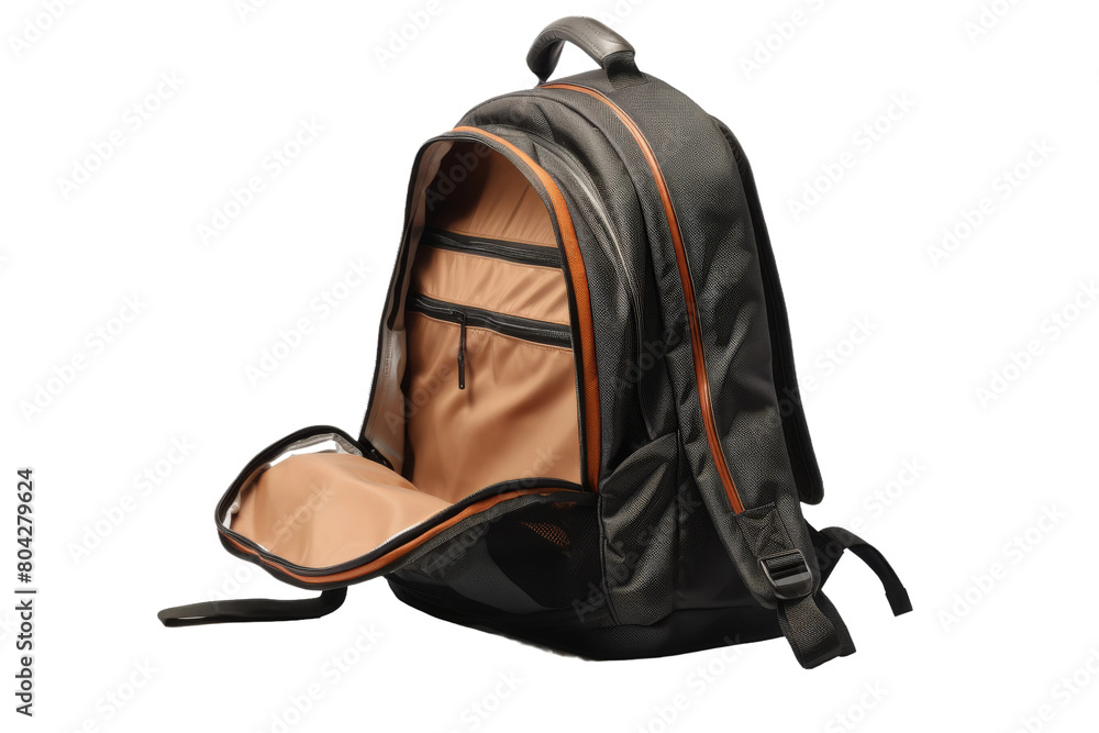 Midnight Wanderlust: A Black Backpack Adventure. On a White or Clear Surface PNG Transparent Background. Midnight Wanderlust: A Black Backpack Adventure. On a White or Clear Surface PNG Transparent Background.