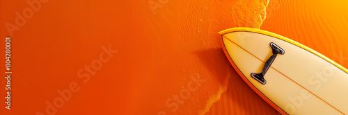 Bold surfboard bag web banner. Surfboard bag isolated on orange background with space for text. photo