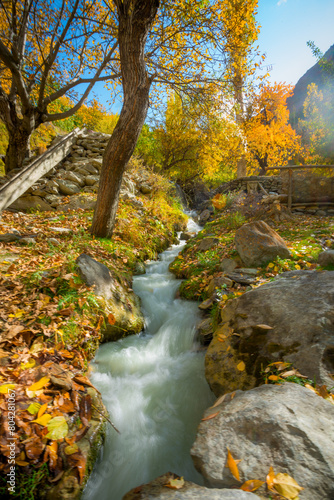 Stream of Water in the Shadow of the Autumn Colors at Nagar Valley