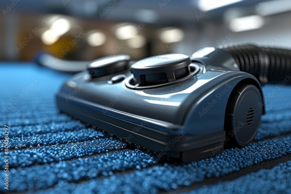 Detailed focus on the nozzle of a contemporary vacuum cleaner used for carpet cleaning, showcasing innovative design and technology Detailed focus on the nozzle of a contemporary vacuum cleaner used for carpet cleaning, showcasing innovative design and technology