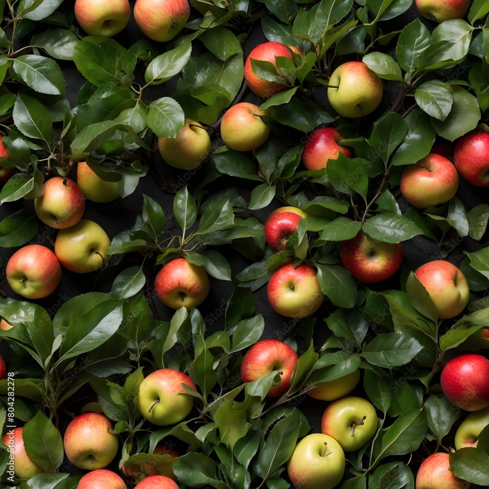 Apple plant surrounded by fruit and leaves