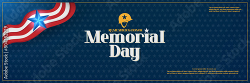 US Memorial Day Remember and honor with the United States national flag and blue star, vector illustration with a blue background.
