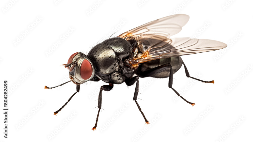 Musca domestica, macro shot of a house fly isolated on transparent png background.
Musca domestica, macro shot of a house fly isolated on transparent png background.
