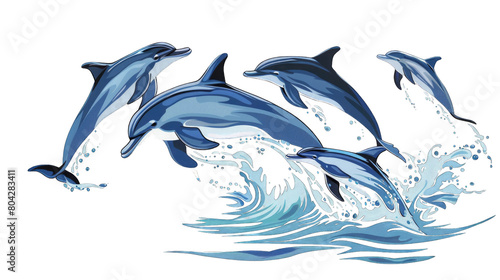 A group of dolphins jumping out of the water in isolated on transparent background
