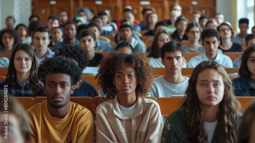 Multiethnic group of university students in lecture hall