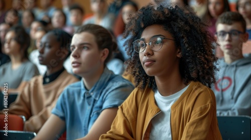 Multiethnic group of university students in lecture hall