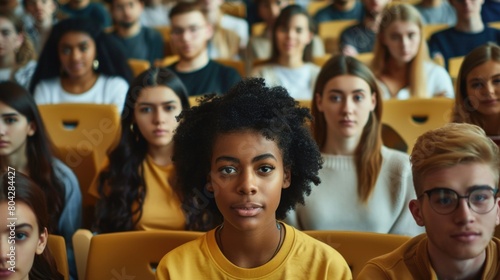 Multiethnic group of university students in lecture hall