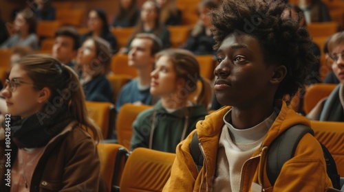 Multiethnic group of university students in lecture hall