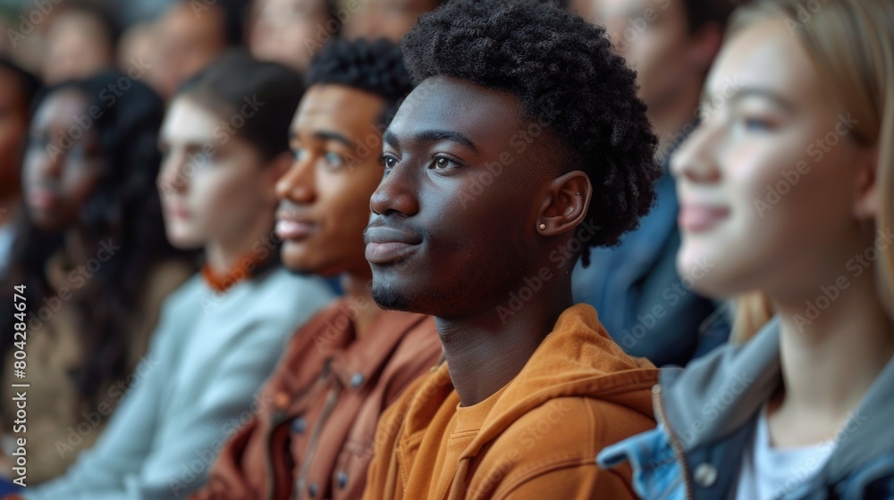 Multiethnic group of university students in lecture hall Multiethnic group of university students in lecture hall