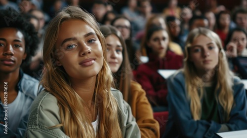 Multiethnic group of university students in lecture hall