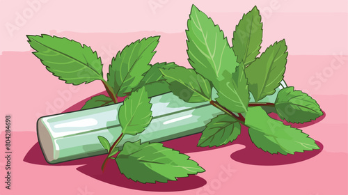 Fresh chewing gums with mint on pink background 2d