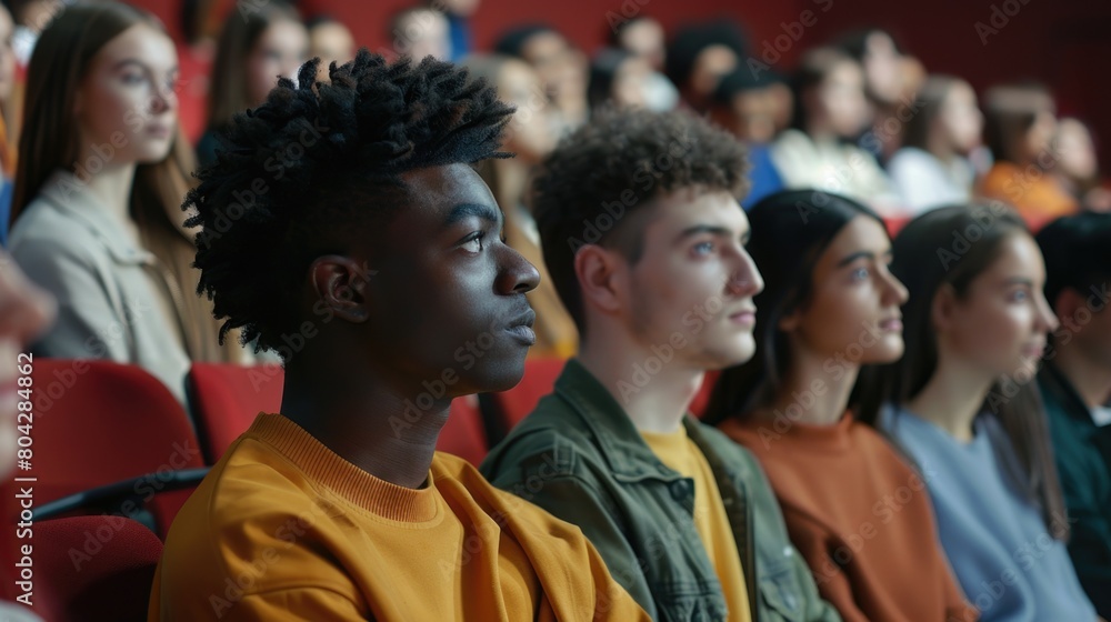 Multiethnic group of university students in lecture hall Multiethnic group of university students in lecture hall