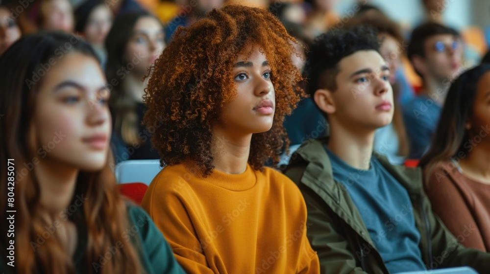 Multiethnic group of university students in lecture hall Multiethnic group of university students in lecture hall