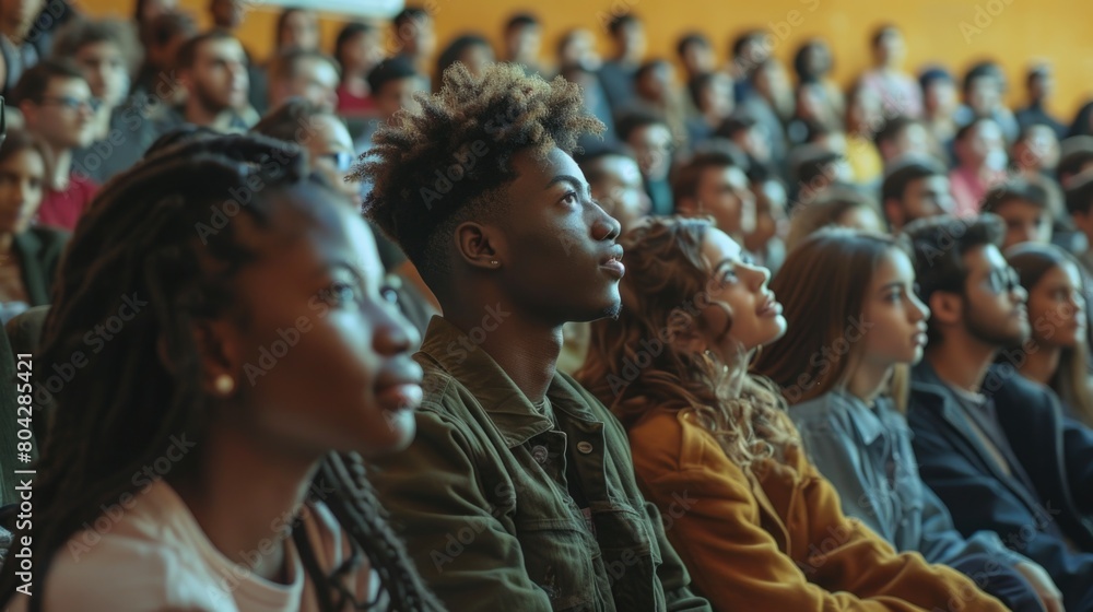 Multiethnic group of university students in lecture hall Multiethnic group of university students in lecture hall