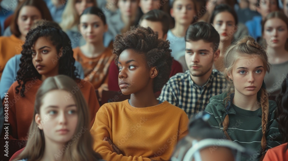 Obraz premium Multiethnic group of university students in lecture hall