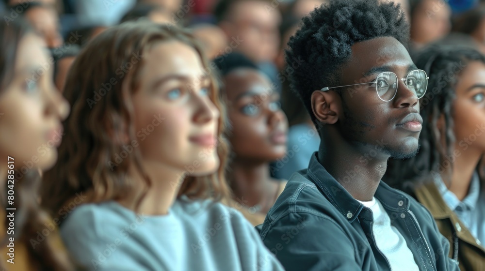Multiethnic group of university students in lecture hall Multiethnic group of university students in lecture hall