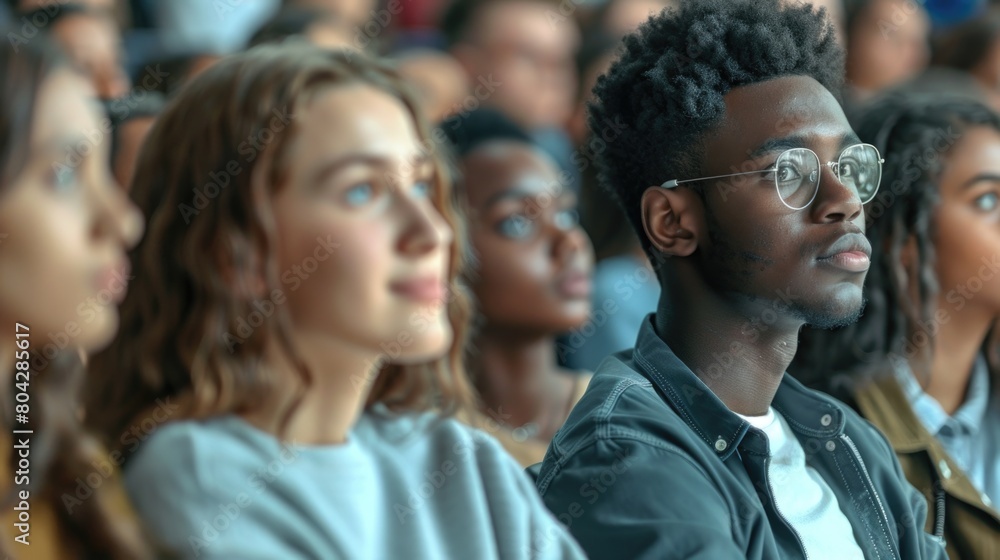 Multiethnic group of university students in lecture hall