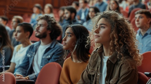 Multiethnic group of university students in lecture hall