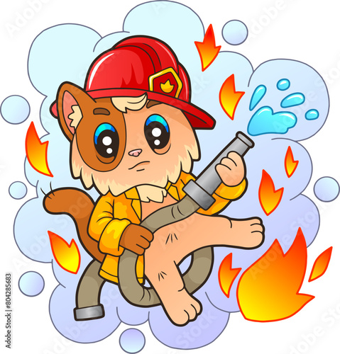 cute little cat fireman, illustration design
