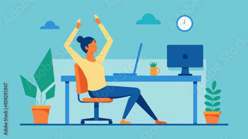 A person sitting at their desk taking a break from their work to do a few chair yoga poses promoting better mobility and reducing the risk of. Vector illustration