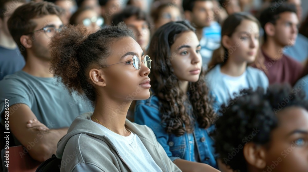 Obraz premium Multiethnic group of university students in lecture hall