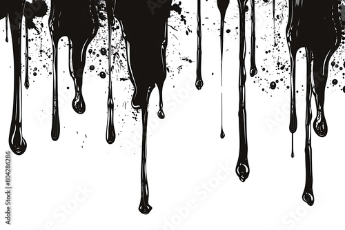 Splatters and Dripping. Black ink drips. Seamless Dripping Paint Texture. Vector illustration isolated on white background. .