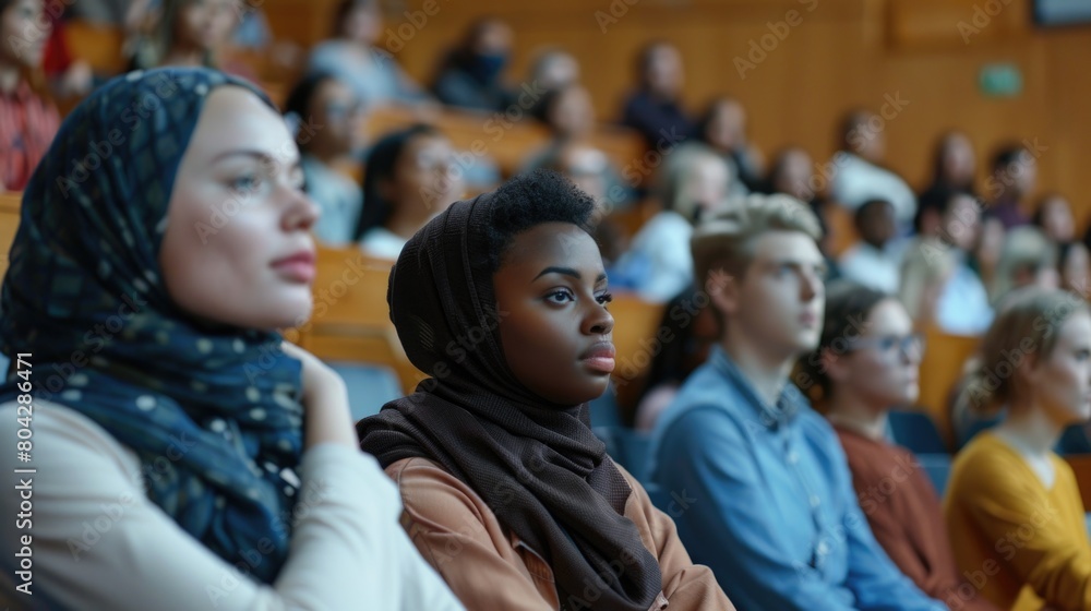 Obraz premium Multiethnic group of university students in lecture hall