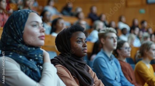 Multiethnic group of university students in lecture hall