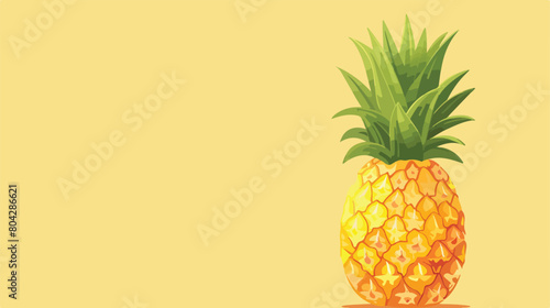 Fresh ripe pineapple on yellow background 2d flat c