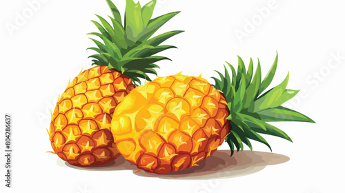 Fresh ripe pineapples on white background 2d flat c