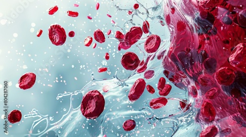 Vivid red blood cells in fluid, highlighting sugar's effect on cardiovascular health