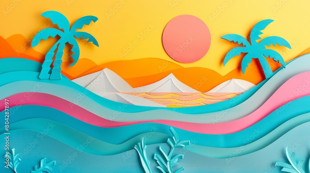Summer Vacation Unusual Trendy Halftones Colors Pop Art Cut Paper Collage