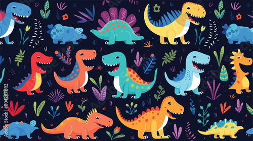 funny dinosaurs seamless pattern. Cute childish din © Vector