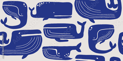 Seamless pattern with whales. Art pattern for wallpaper, web page background, surface textures.
