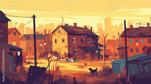 Ghetto landscape vector illustration. Cartoon neigh photo