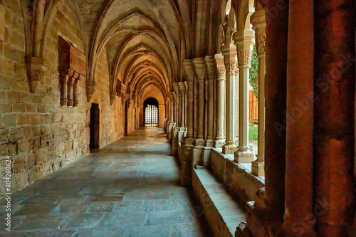 Majestic Arches of a Historic Monastery in Barcelona