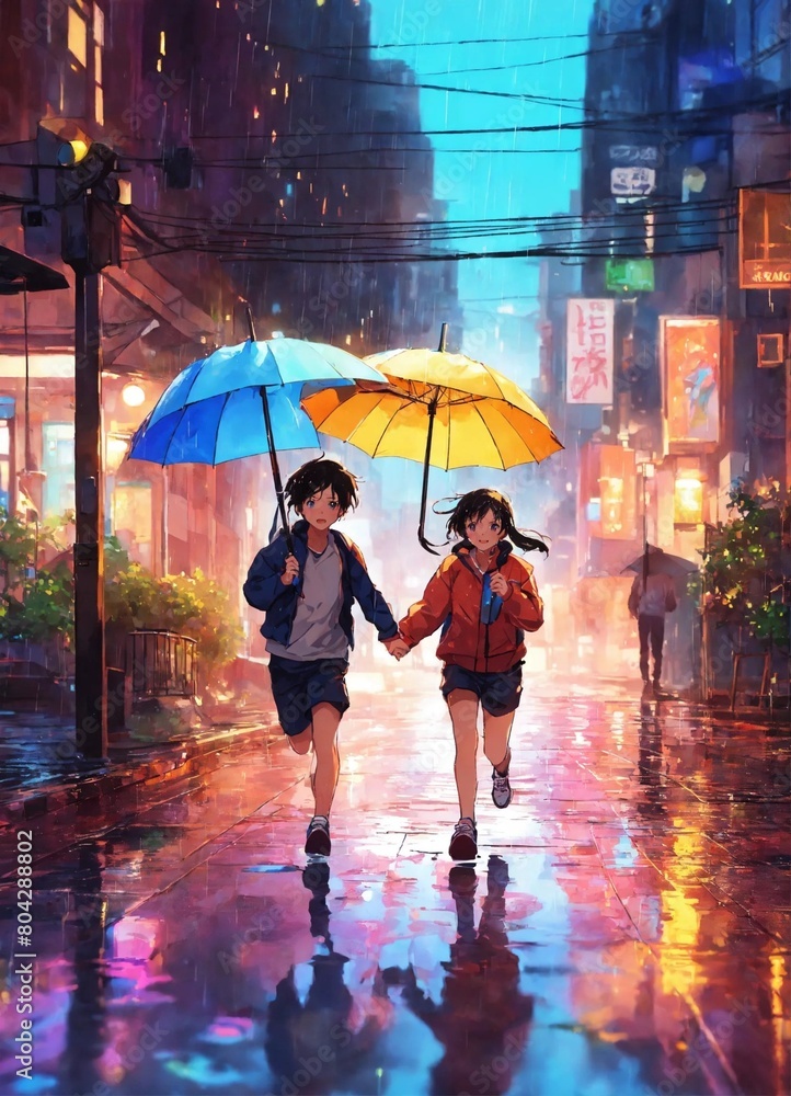 boy and girl in rain
