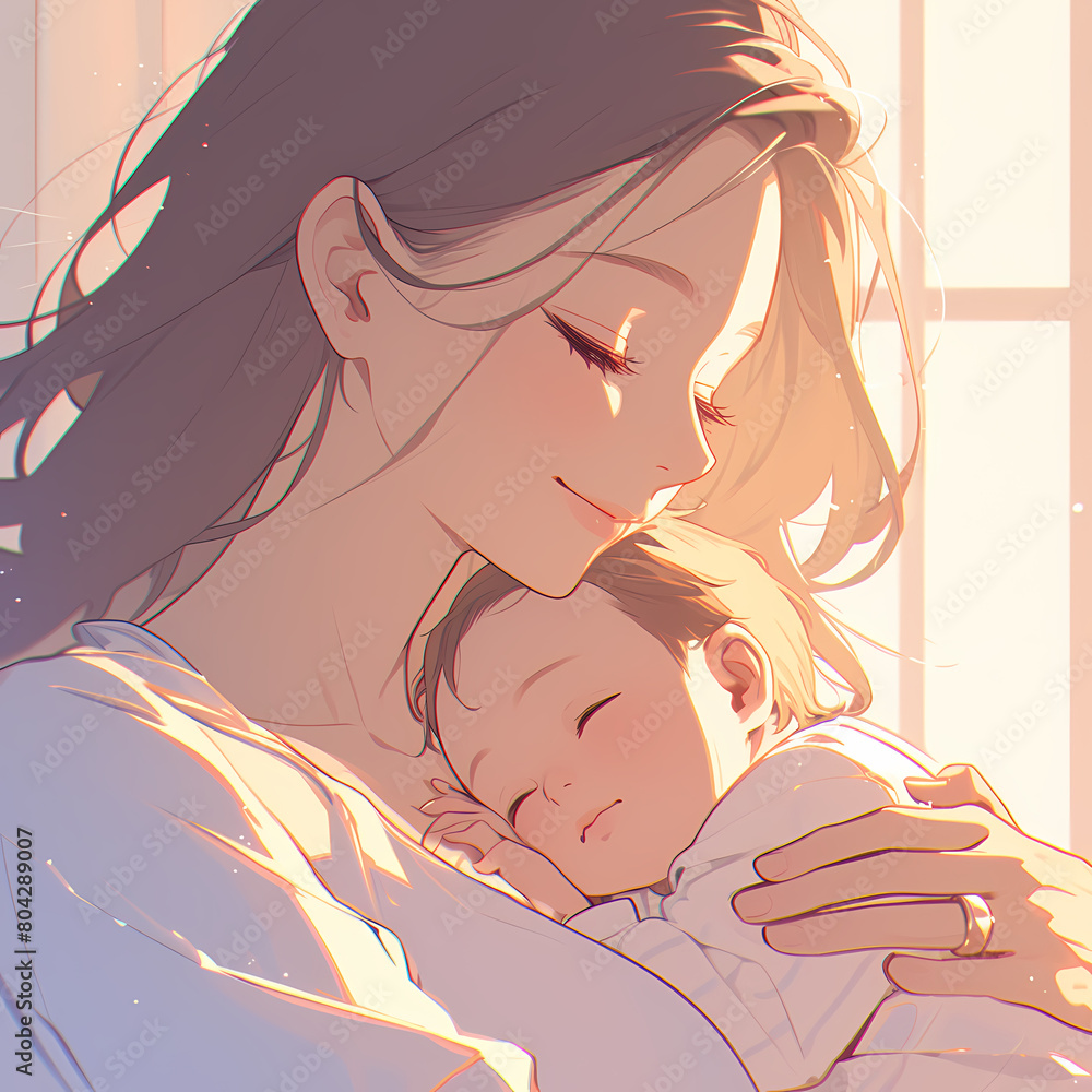 A tender scene of a mother and baby sharing a joyful moment, evoking feelings of love, warmth, and the precious bonds that transcend time.