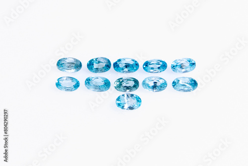 natural blue zircon gem stone on the white background