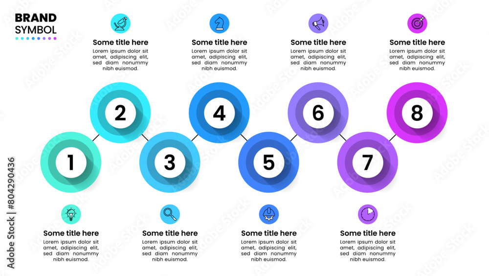 Infographic template. Linked circles with 8 steps Infographic template. Linked circles with 8 steps